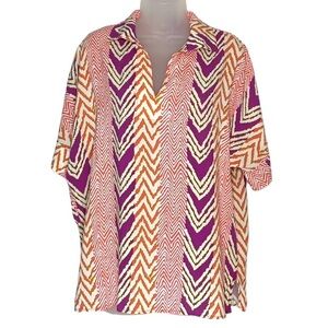 N NATORI Womens‎ Size S Orange & Purple Geometric Print Popover Top Blouse